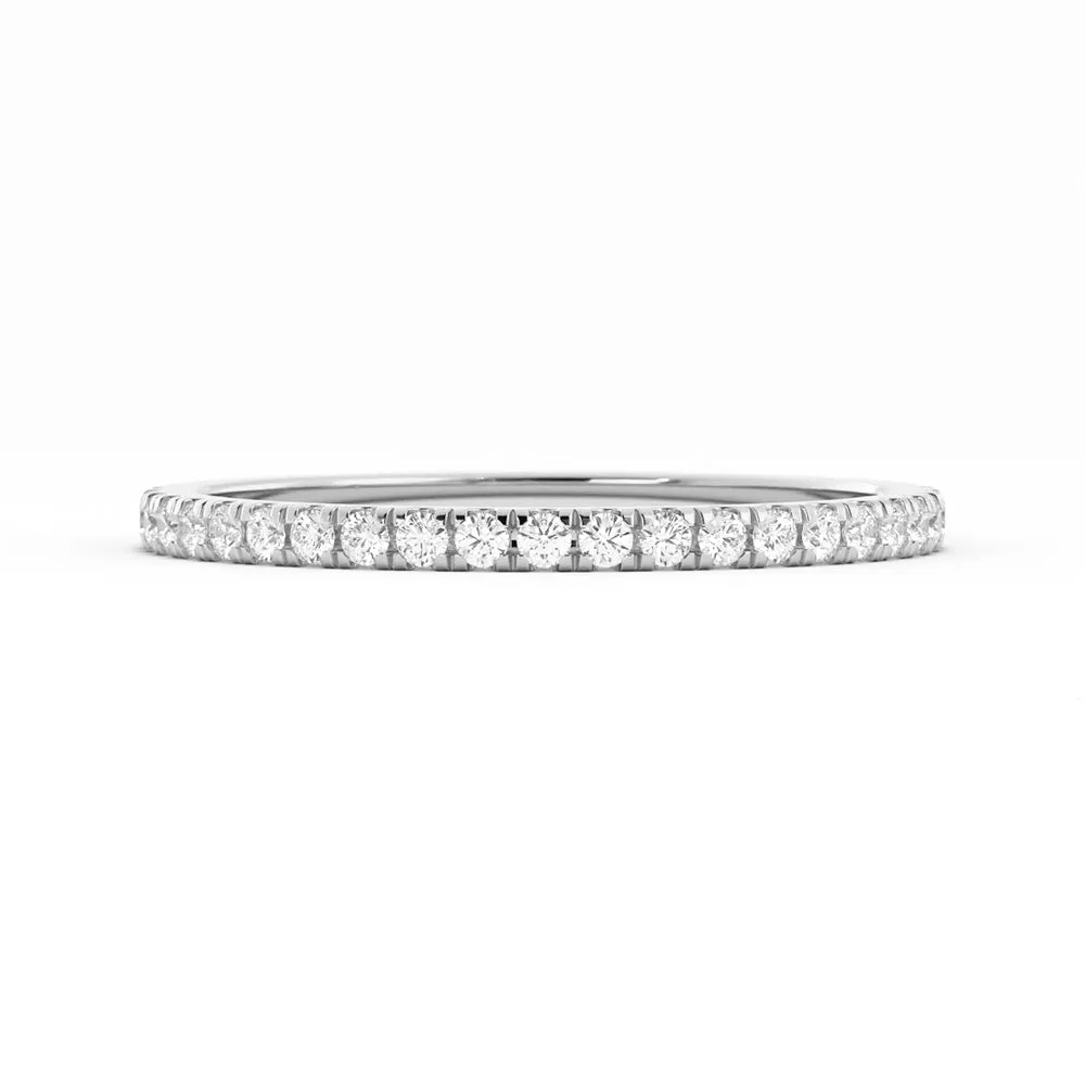 10K White Gold Round Pave Half Shank Lab Grown Diamond Wedding Band
