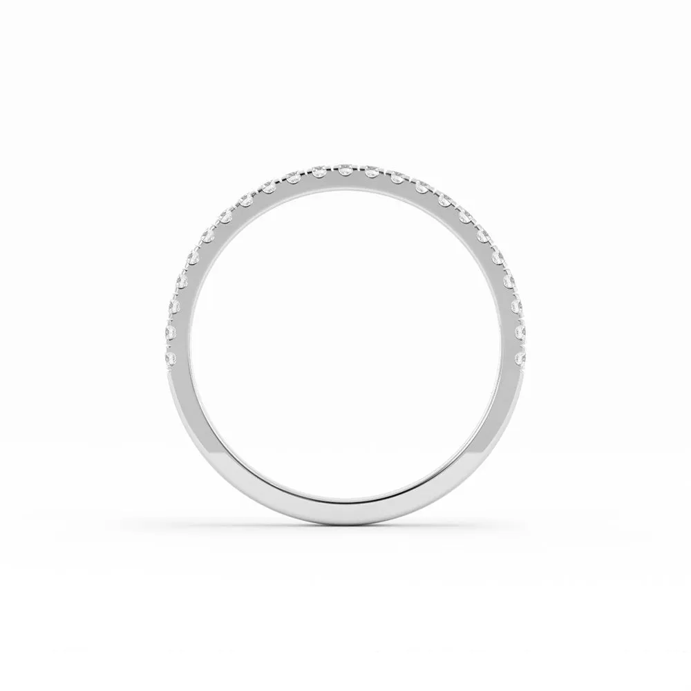 10K White Gold Round Pave Half Shank Lab Grown Diamond Wedding Band