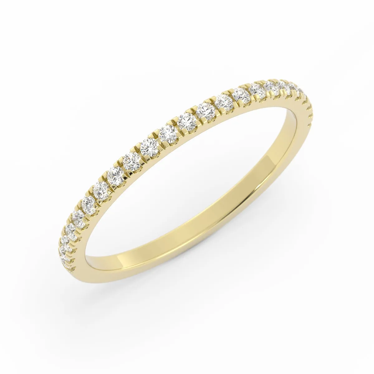 10K Yellow Gold Round Pave Half Shank Lab Grown Diamond Wedding Band
