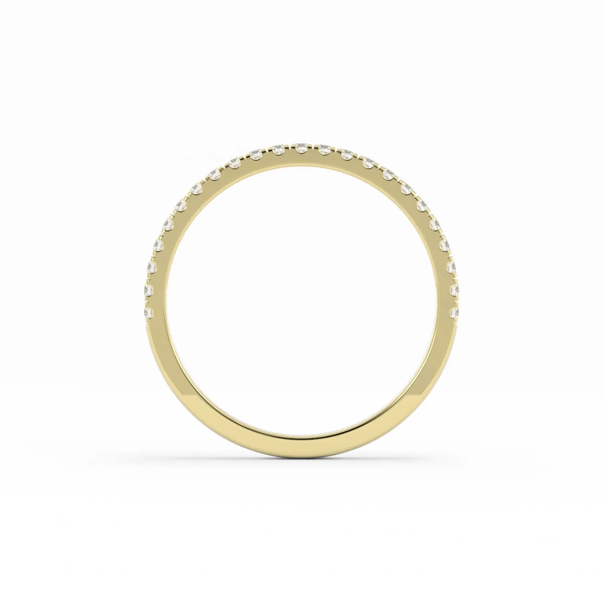 10K Yellow Gold Round Pave Half Shank Lab Grown Diamond Wedding Band