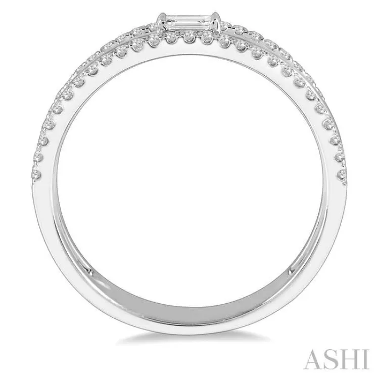 1/3 ctw Three Row Layered Baguette & Round  Diamond Fashion Ring in 14K White Gold