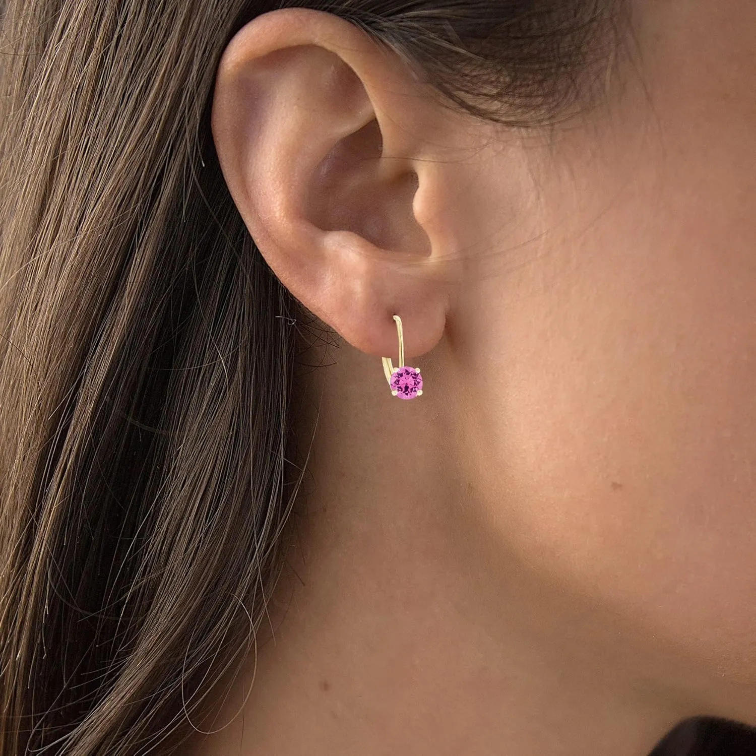 14k Gold Plated 925 Sterling Silver 5mm Round Hypoallergenic Genuine Birthstone Leverback Earrings