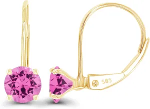 14k Gold Plated 925 Sterling Silver 5mm Round Hypoallergenic Genuine Birthstone Leverback Earrings