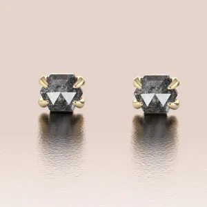 14K Gold Unique Salt and Pepper Hexagon Earrings