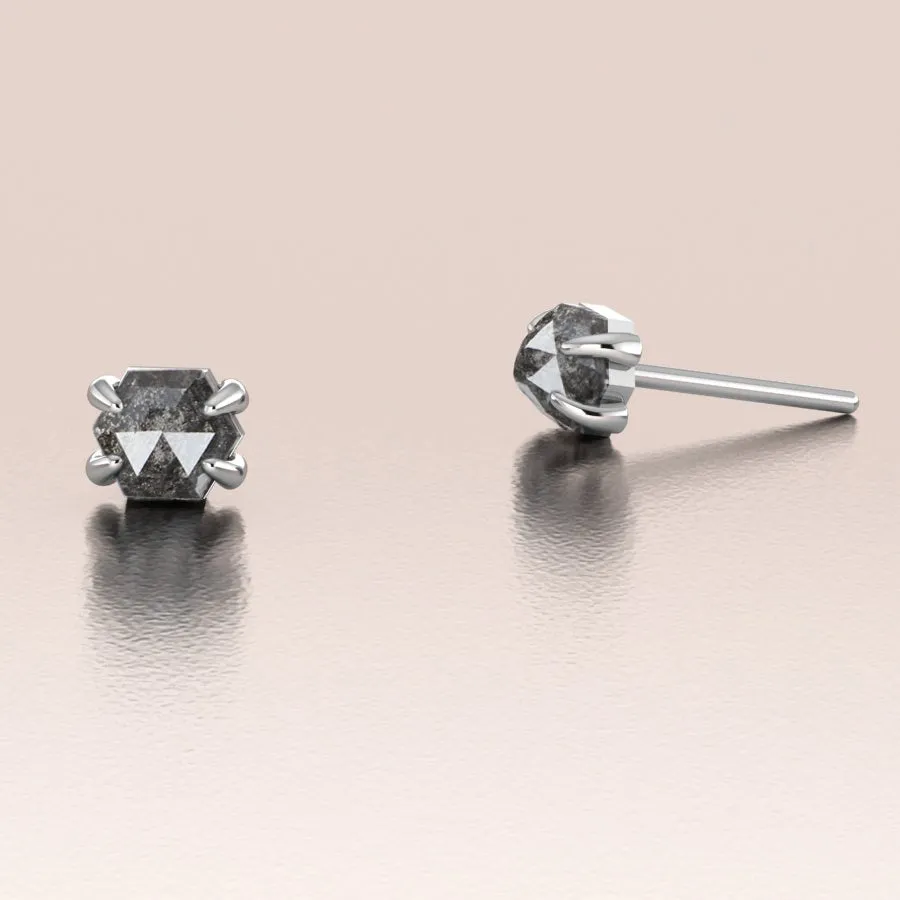 14K Gold Unique Salt and Pepper Hexagon Earrings