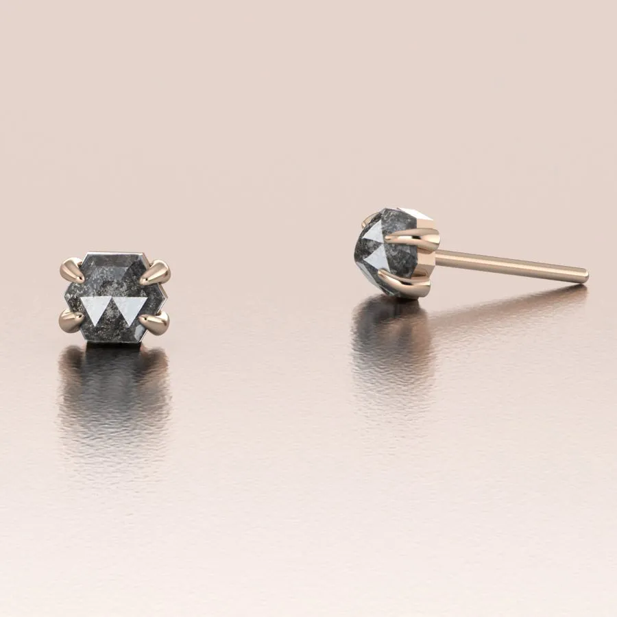 14K Gold Unique Salt and Pepper Hexagon Earrings