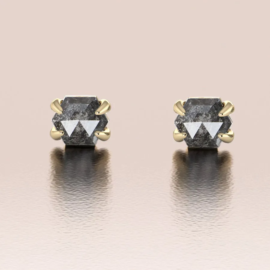 14K Gold Unique Salt and Pepper Hexagon Earrings