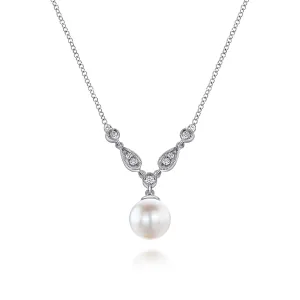 14K White Gold Cultured Pearl and Diamond Accent Necklace NK1420W45PL