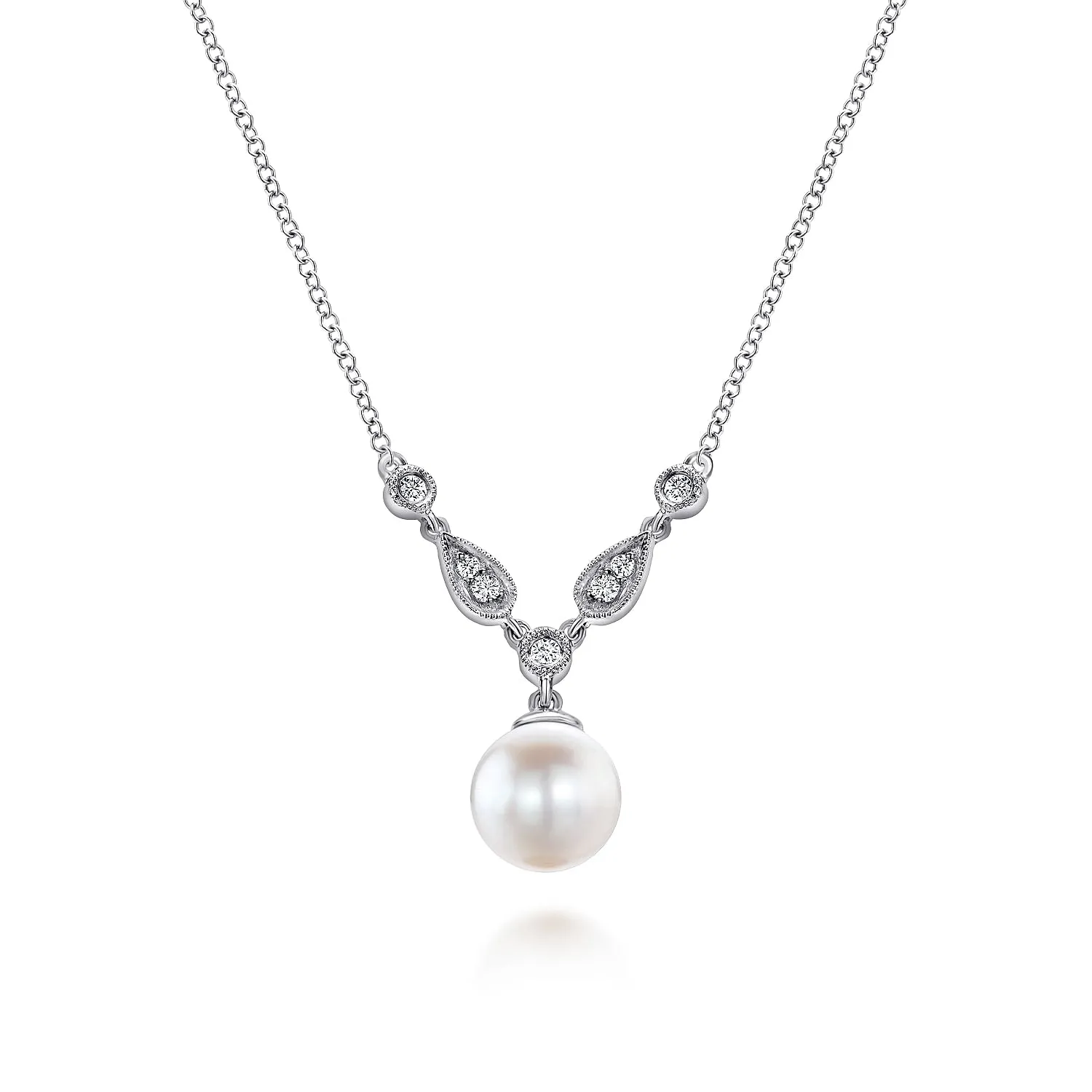 14K White Gold Cultured Pearl and Diamond Accent Necklace NK1420W45PL