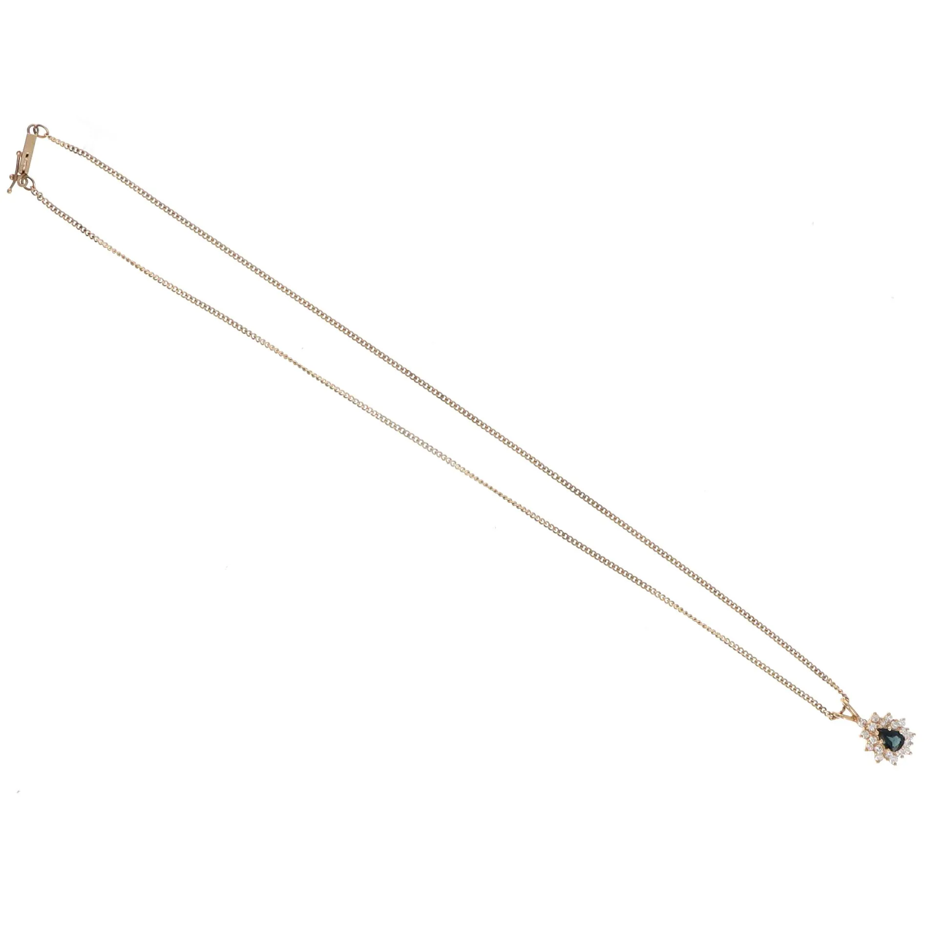 14K Yellow Gold 0.42 Carat Pear Natural Sapphire & Diamond Halo Pendant Necklace