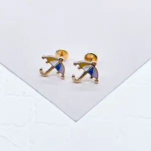 18k Gold Filled Colorful Enamel Small Umbrella Stud Earrings