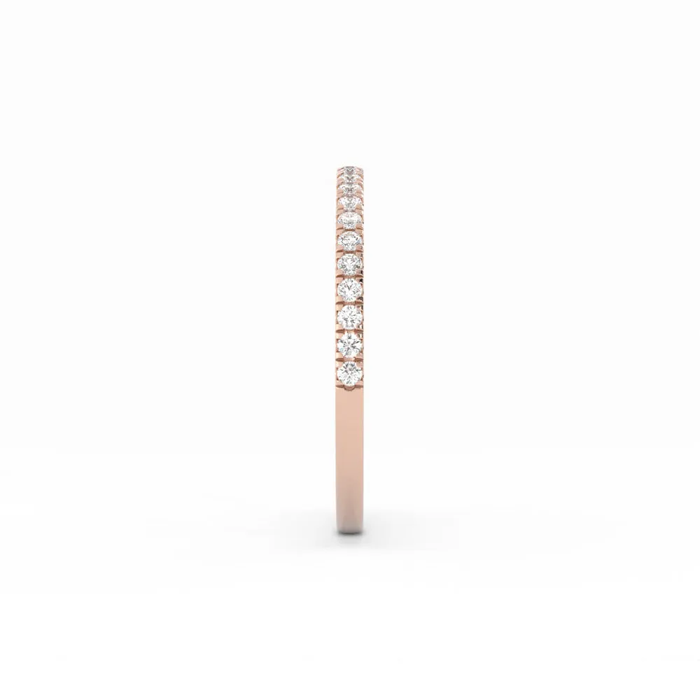 18K Rose Gold Round Pave Half Shank Moissanite Wedding Band