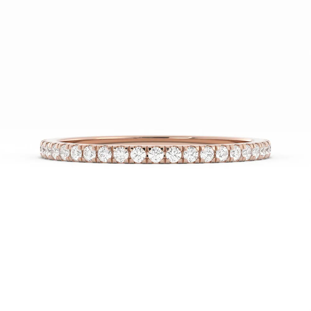 18K Rose Gold Round Pave Half Shank Natural Diamond Wedding Band