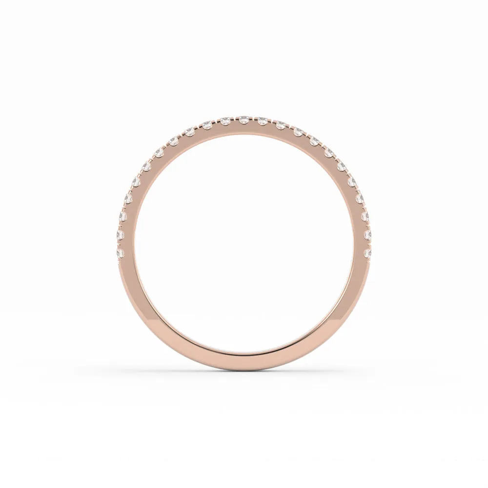 18K Rose Gold Round Pave Half Shank Natural Diamond Wedding Band