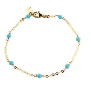 18K Solid Yellow Gold Turquoise Beads Bracelet 6 inches