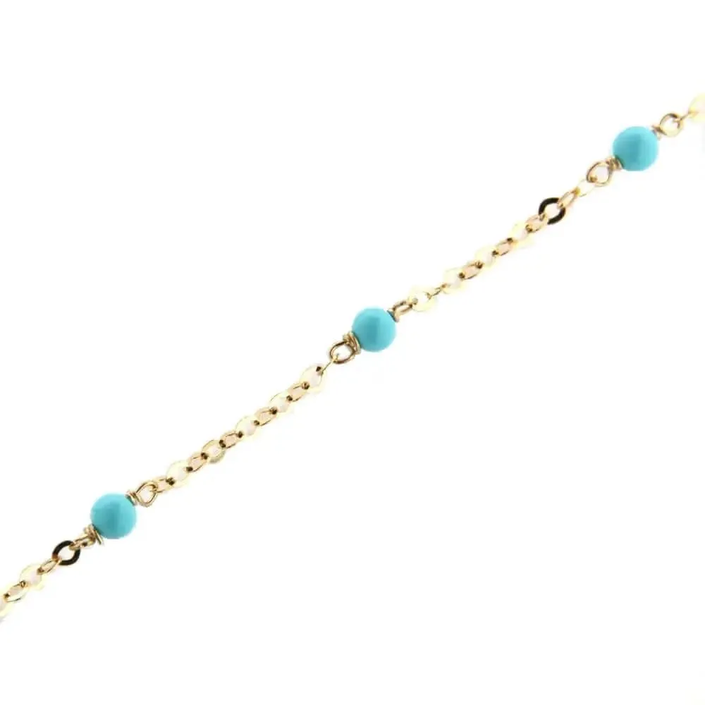 18K Solid Yellow Gold Turquoise Beads Bracelet 6 inches