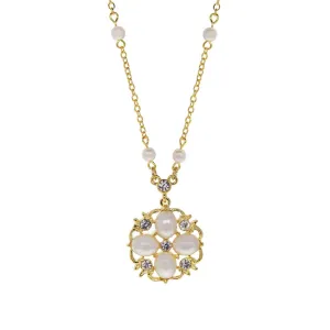 1928 Jewelry La Belle Faux Pearl & Crystal Pendant Necklace 16"   3" Extension