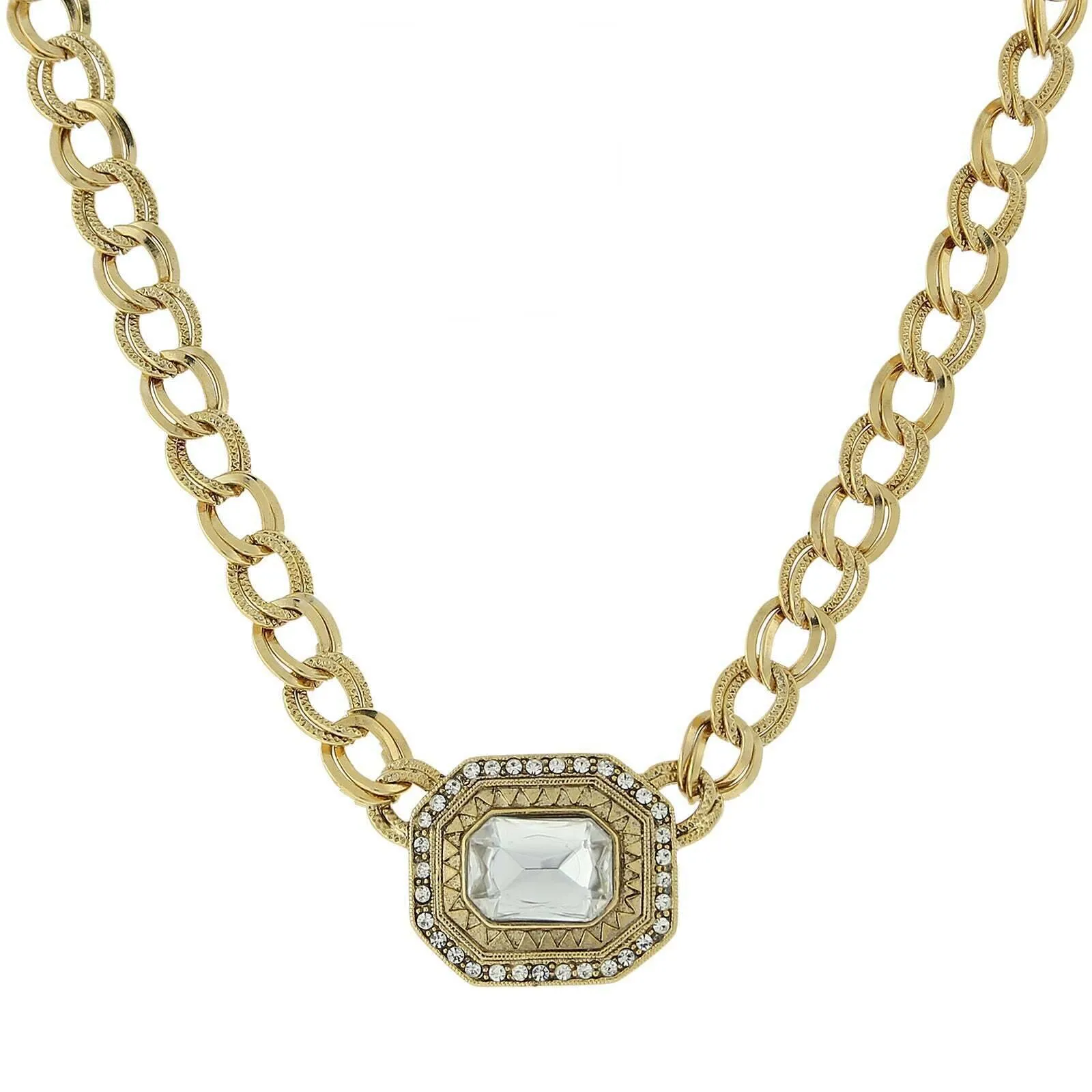 1928 Jewelry Octagon Stone & Crystals Pendant Necklace 16"   3" Extension