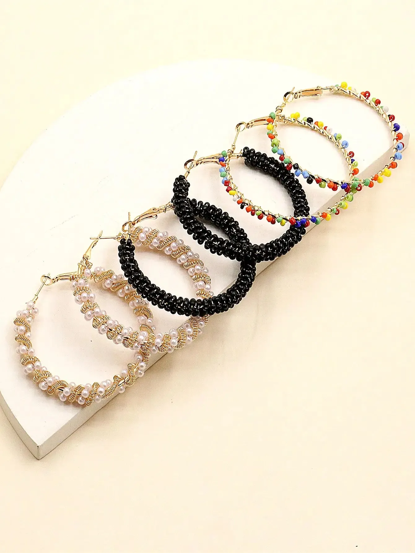 3 Pairs Colorful Rice Bead Hoop Earrings Set | Handmade Bohemian Hoops | Summer Jewelry
