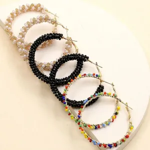 3 Pairs Colorful Rice Bead Hoop Earrings Set | Handmade Bohemian Hoops | Summer Jewelry