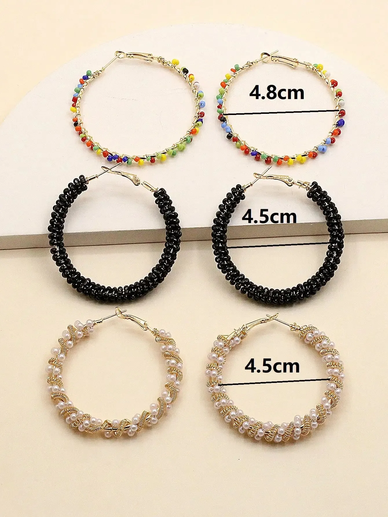 3 Pairs Colorful Rice Bead Hoop Earrings Set | Handmade Bohemian Hoops | Summer Jewelry