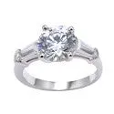 3 Stone 2 Ct Round Long Tapered Baguettes Cubic Zirconia Cz Ring