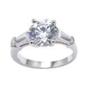 3 Stone 2 Ct Round Long Tapered Baguettes Cubic Zirconia Cz Ring
