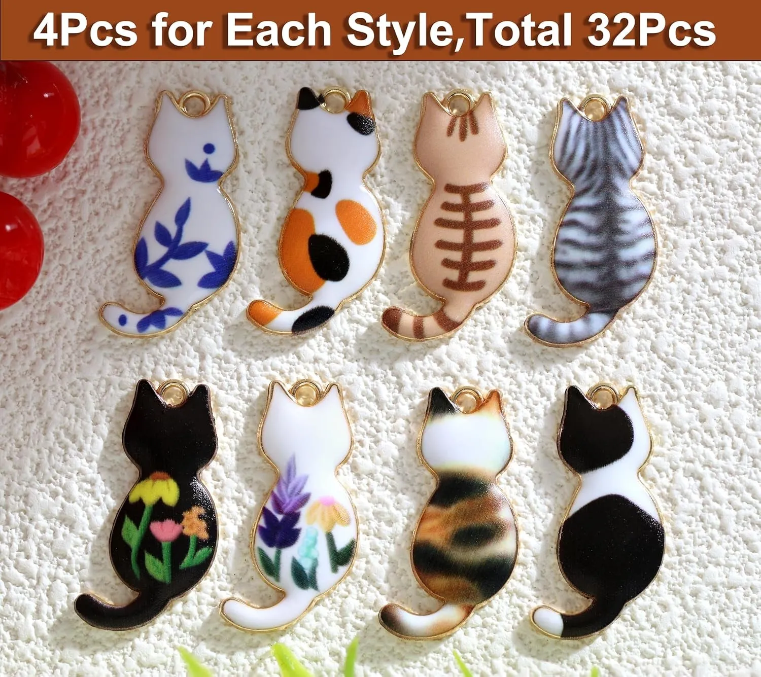32 Pieces Enamel Cat Charms for Jewelry Making and Crafting - Cute Kitty Charm for Bracelets Earrings Necklaces Pendants Keychains Crafts (32Pcs Cat-C)