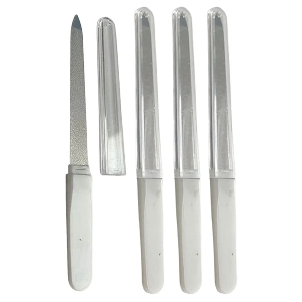 4 Professional Sapphire Metal Nail Files Cover Buffer Emery Boards Double Sided