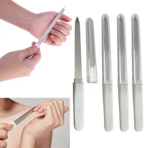4 Professional Sapphire Metal Nail Files Cover Buffer Emery Boards Double Sided