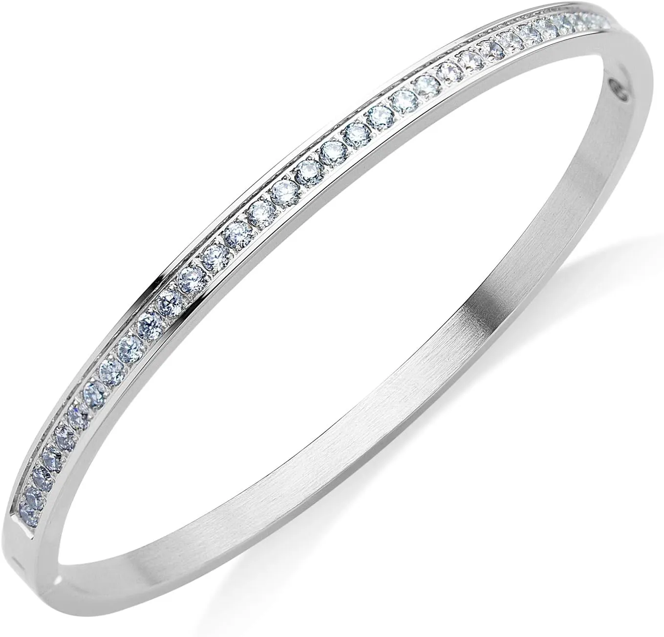 555Jewelry Womens Stainless Steel Fashion Cuff Hinged Lock Bangle Bracelet