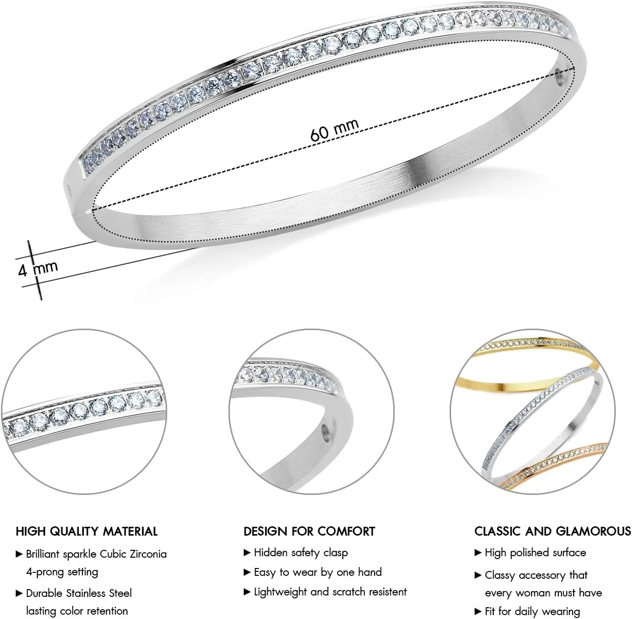 555Jewelry Womens Stainless Steel Fashion Cuff Hinged Lock Bangle Bracelet