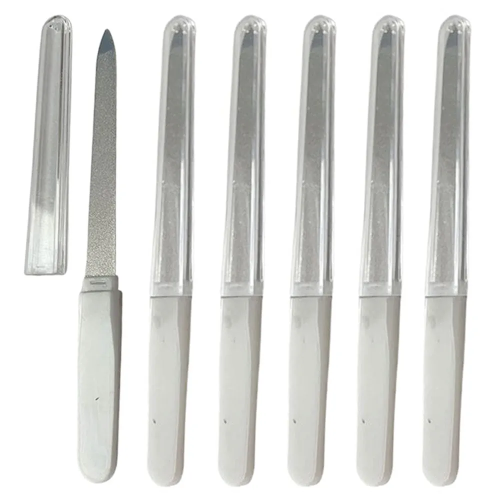6 Pc Heavy Duty Sapphire Nail Files W/ Cover Buffer Metal Emery Boards Manicure