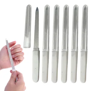 6 Pc Heavy Duty Sapphire Nail Files W/ Cover Buffer Metal Emery Boards Manicure
