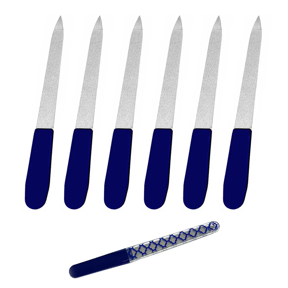 6 Pc Sapphire Nail Files Metal Stainless Steel Dual Sided Manicure Emery Boards