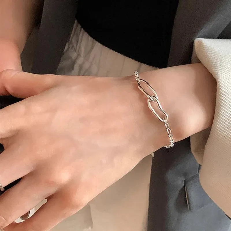 925 Sterling Silver Bracelets Charm Jewelry - Irregular Double Circles - TSJ140