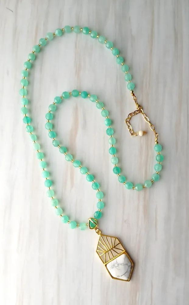 Ada Deco Mint Howlite Long Necklac