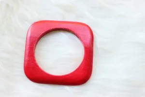 African Square Edged Wooden Bangles - Red Painted