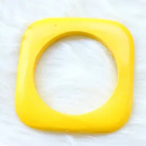 African Square Edged Wooden Bangles - Yellow Painted