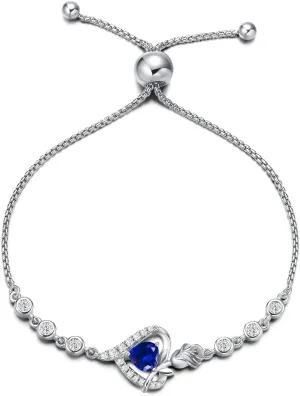 AGVANA Rosy Reverie Birthstone Bracelet for Women Sterling Silver Genuine or Created Gemstone Tennis Bracelet Rose Heart Jewelry Anniversary Birthday Gifts for Women Mom Wife Her