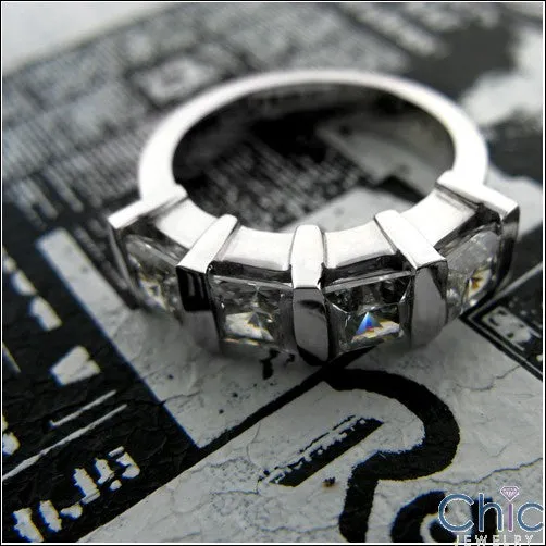 Anniversary .30 Ct Each Princess 4 Stone Channel Cubic Zirconia Cz Ring