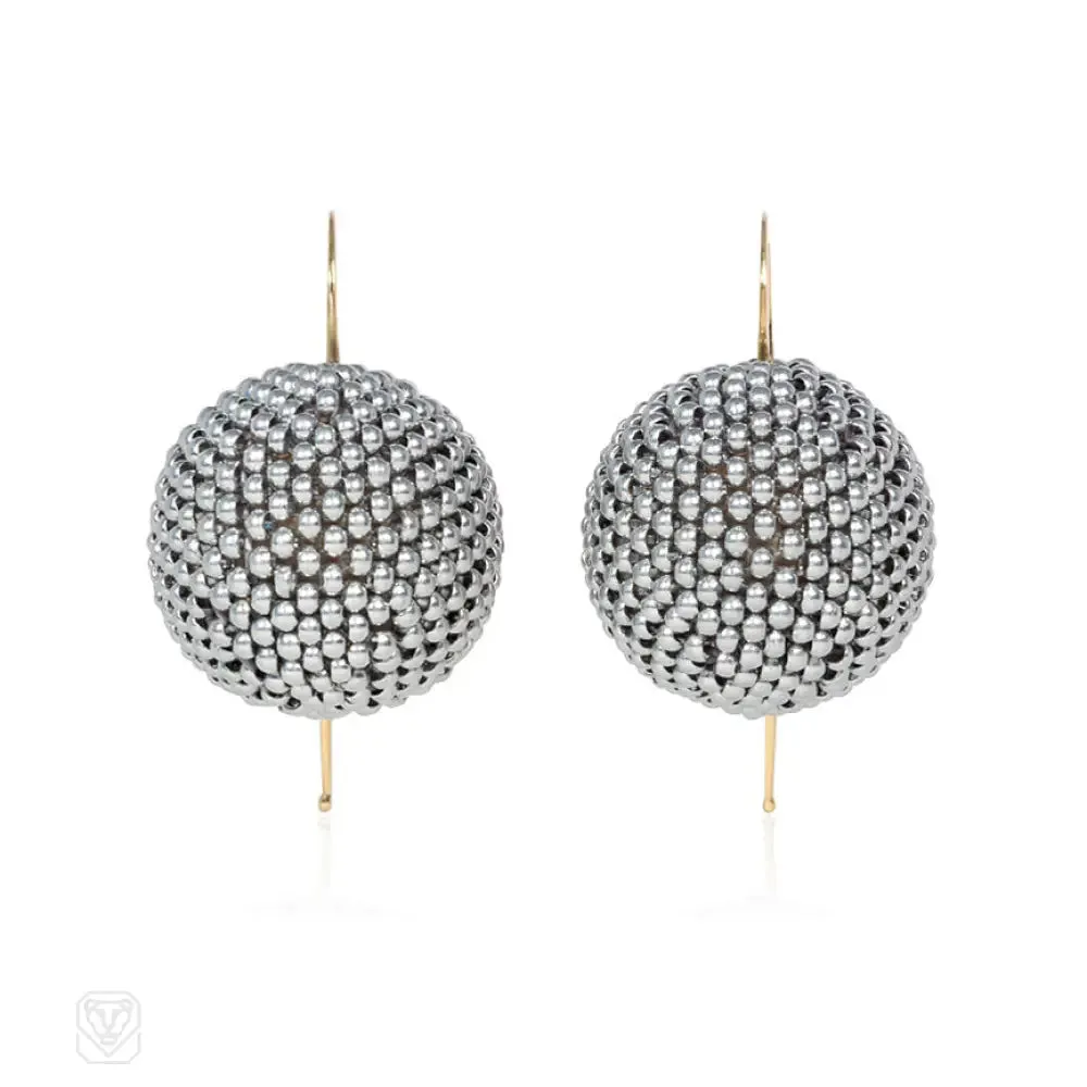 Antique aluminum beaded ball earrings
