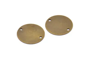 Antique Brass Connector, 15 Antique Brass Round With 2 Holes Connector (16mm) Pen 65 K012