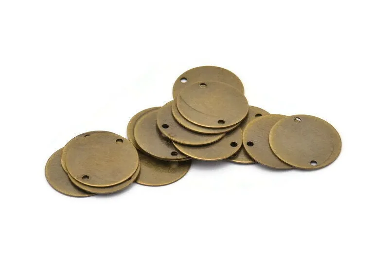 Antique Brass Connector, 15 Antique Brass Round With 2 Holes Connector (16mm) Pen 65 K012