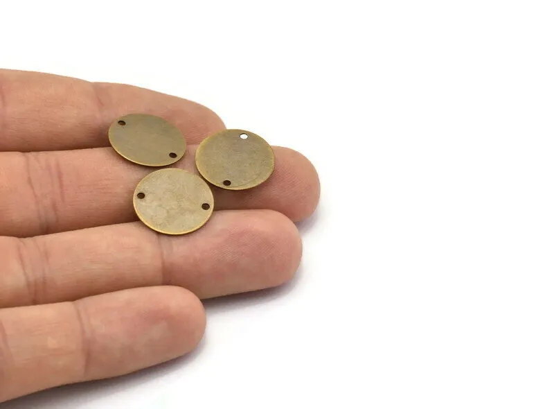 Antique Brass Connector, 15 Antique Brass Round With 2 Holes Connector (16mm) Pen 65 K012