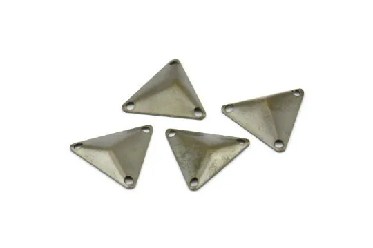 Antique Brass Pyramid, 150 Antique Brass Triangle Cambered Pyramids With 3 Holes, Findings, Bead Caps, Tags (14mm) K098