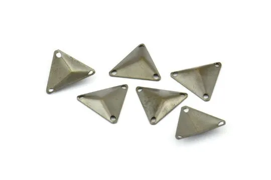 Antique Brass Pyramid, 150 Antique Brass Triangle Cambered Pyramids With 3 Holes, Findings, Bead Caps, Tags (14mm) K098