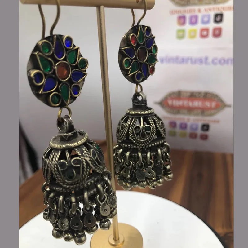 Antique Tribal Glass Stones Jhumka Earrings