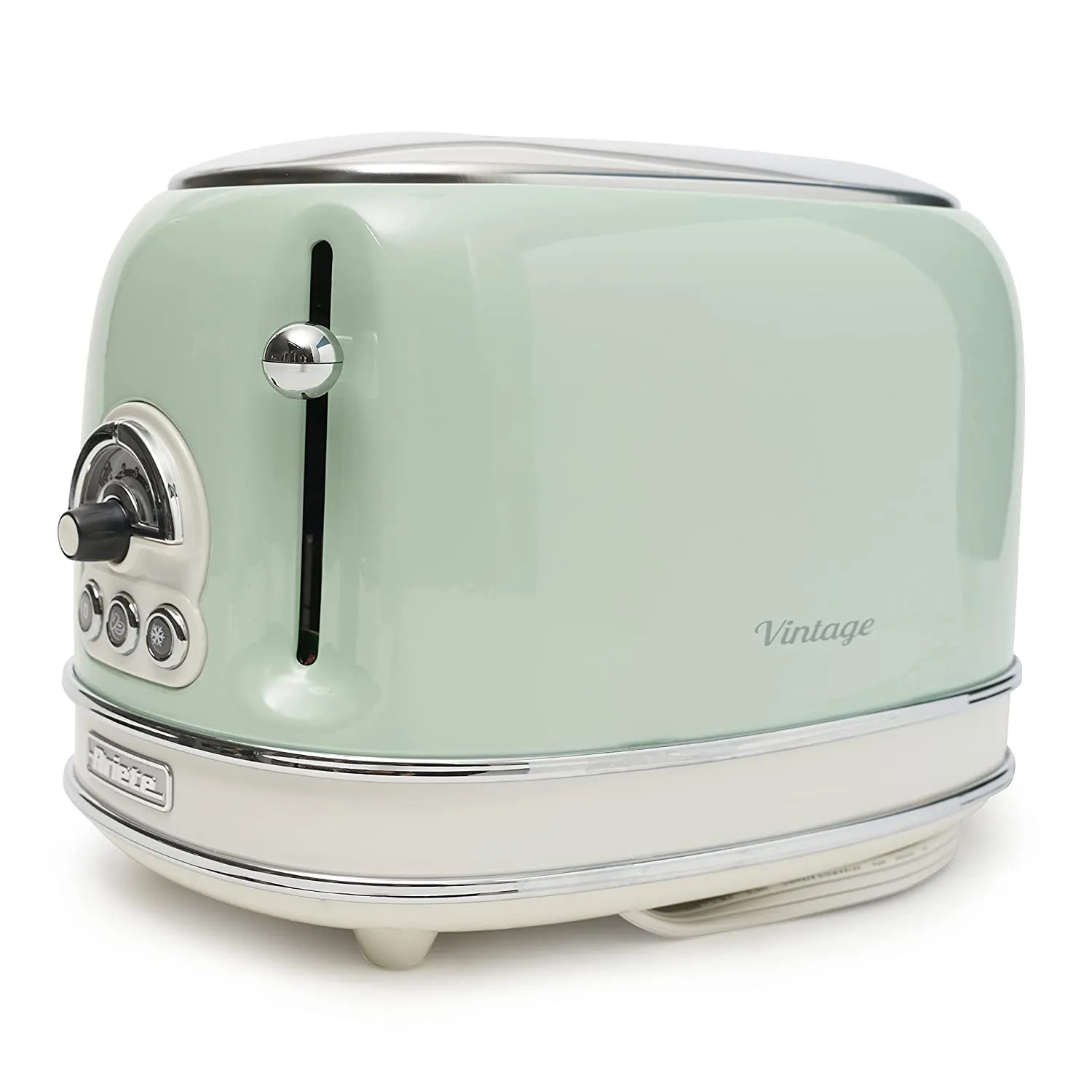 Ariete 155 Vintage 2 Slice Toaster, 810 watt, 6 toasting levels, in stainless steel painted in pastel green colour