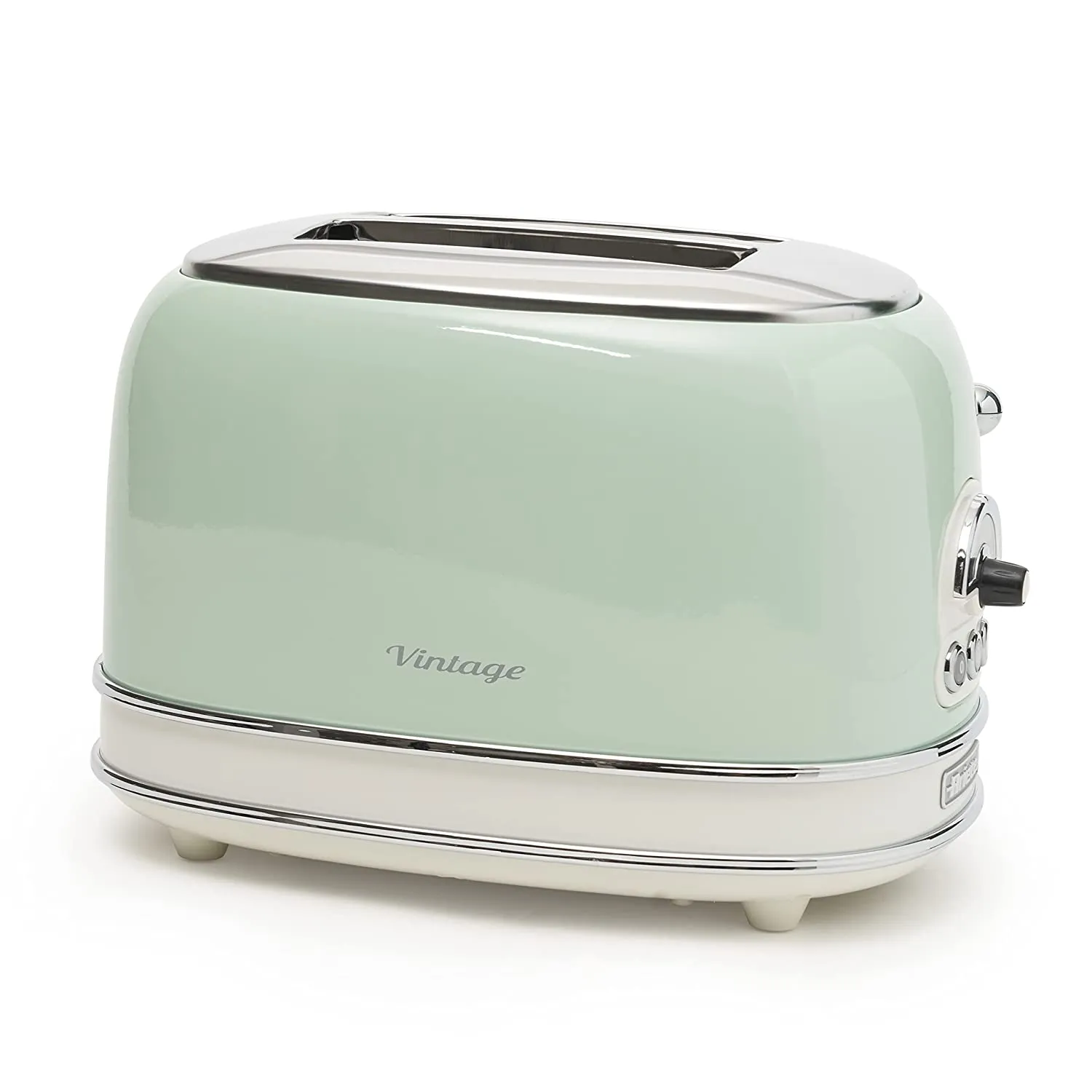 Ariete 155 Vintage 2 Slice Toaster, 810 watt, 6 toasting levels, in stainless steel painted in pastel green colour